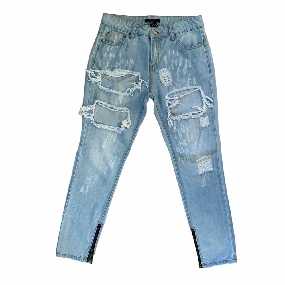 Distressed Light Wash Jeans Zipper Ankle Forever21 - Picture 2 of 6